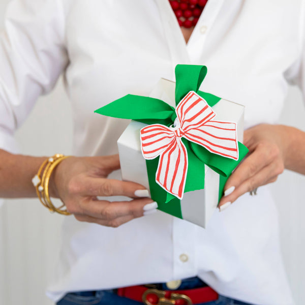 Red Striped Bow Die-Cut Gift Tags