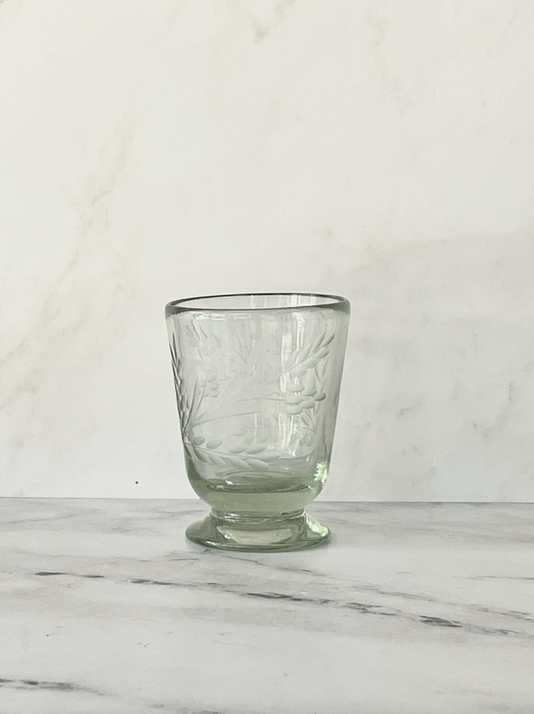 Handblown Etched Footed Glass