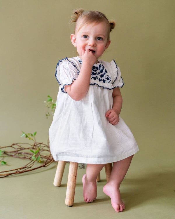 Cadence Floral Embroidered Baby Dress + Bloomer (Organic)