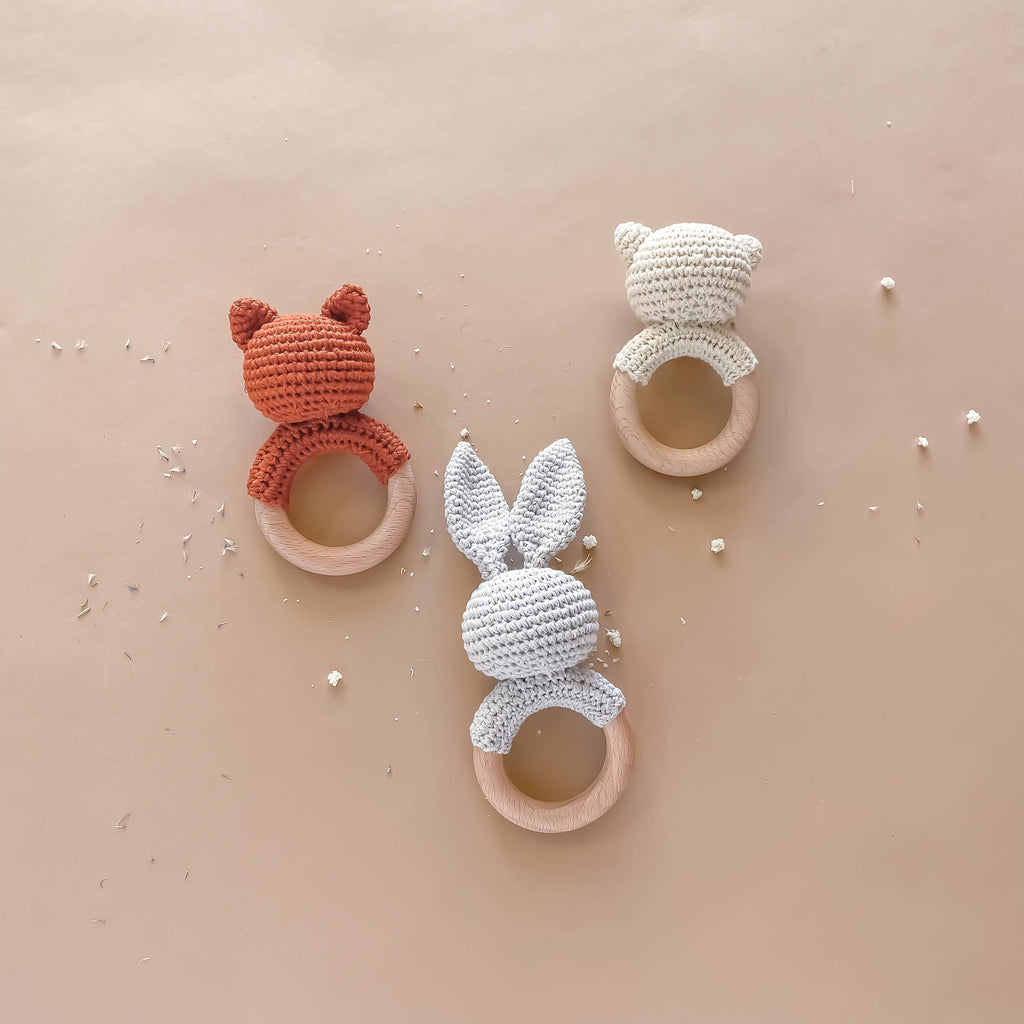 Cream Bear Teether Rattle