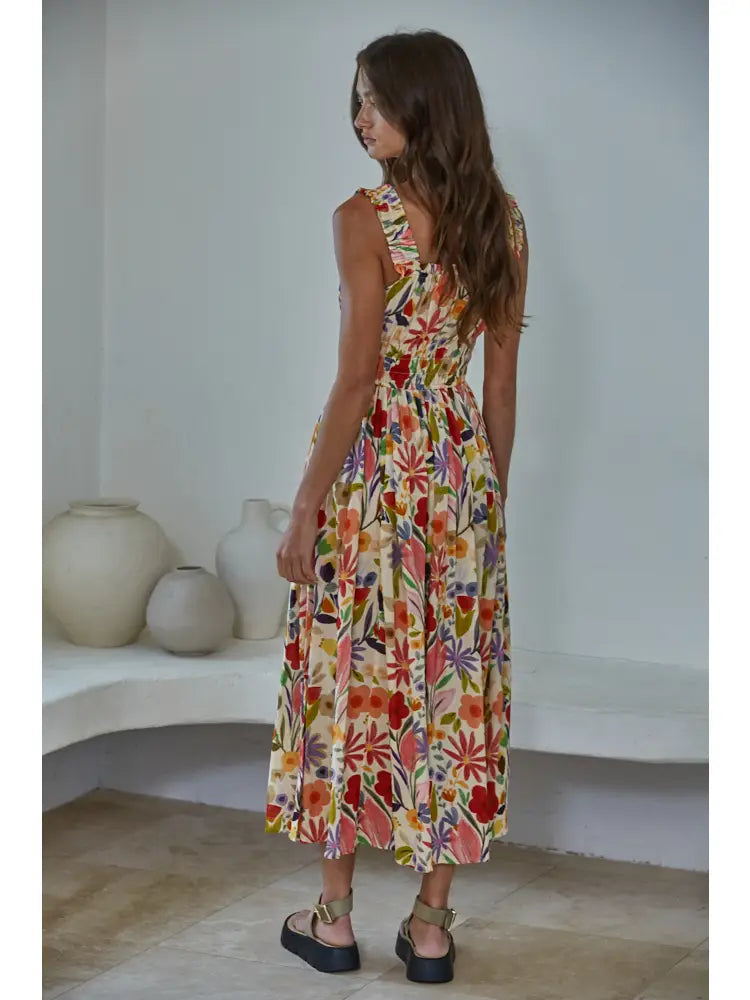 Spring Floral Smocked Midi Dress