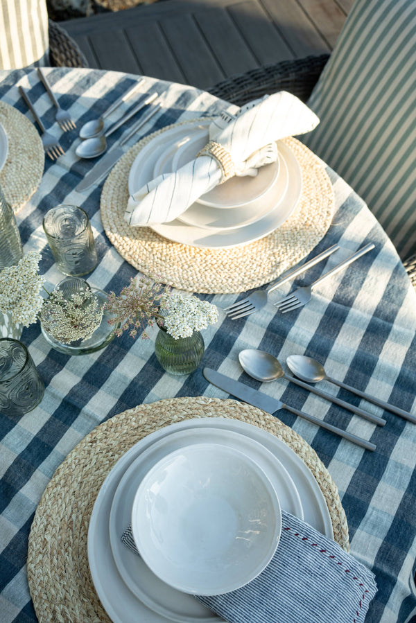 Linen Gingham Tablecloth Blue