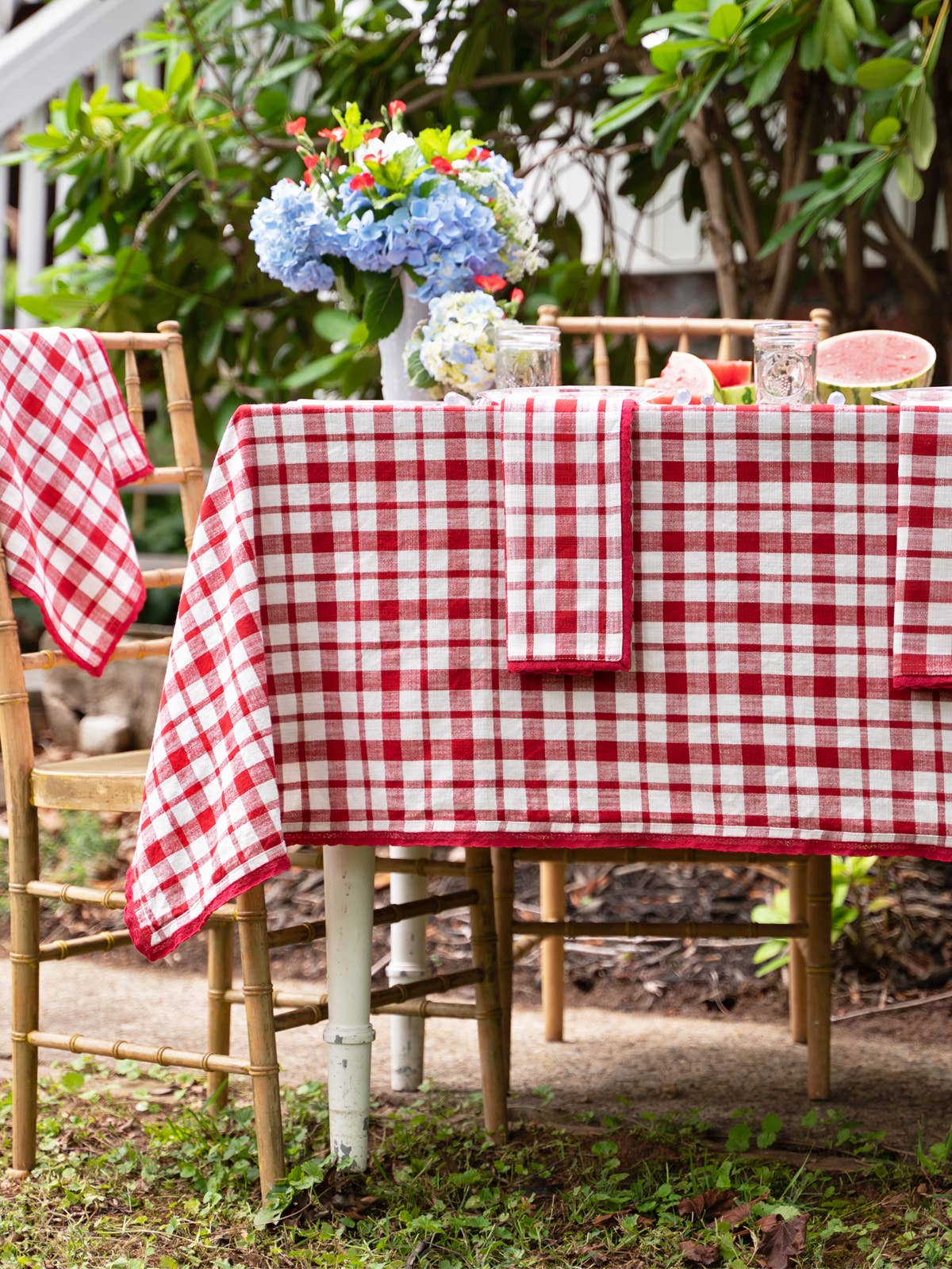 Red Natural Watermelon Plaid Tablecloth
