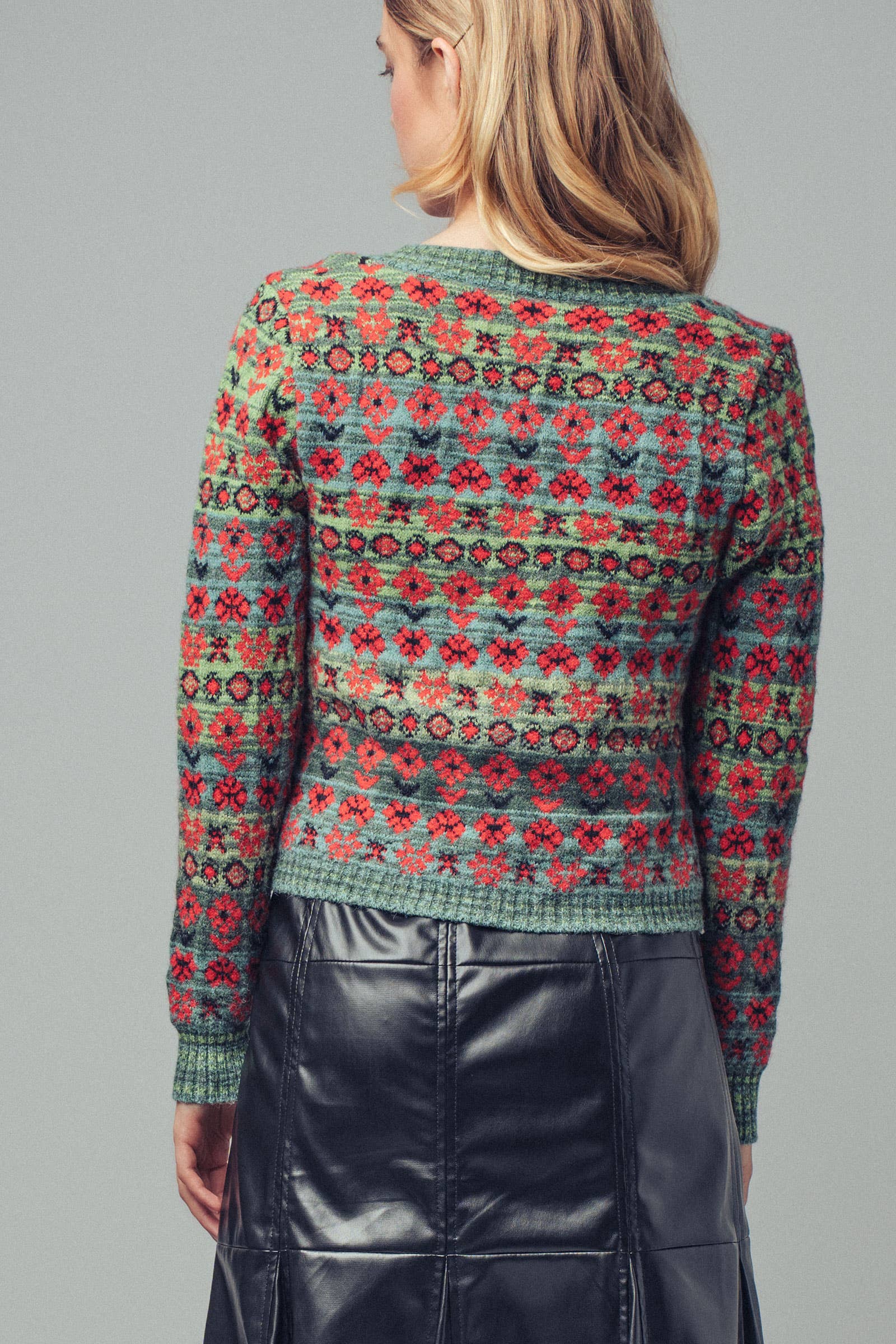 Vintage Floral Jacquard Knit Cardigan