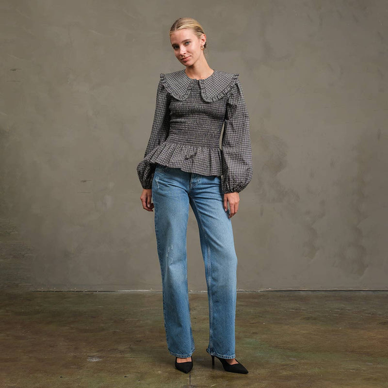 Check Blouse with Peter Pan Collar