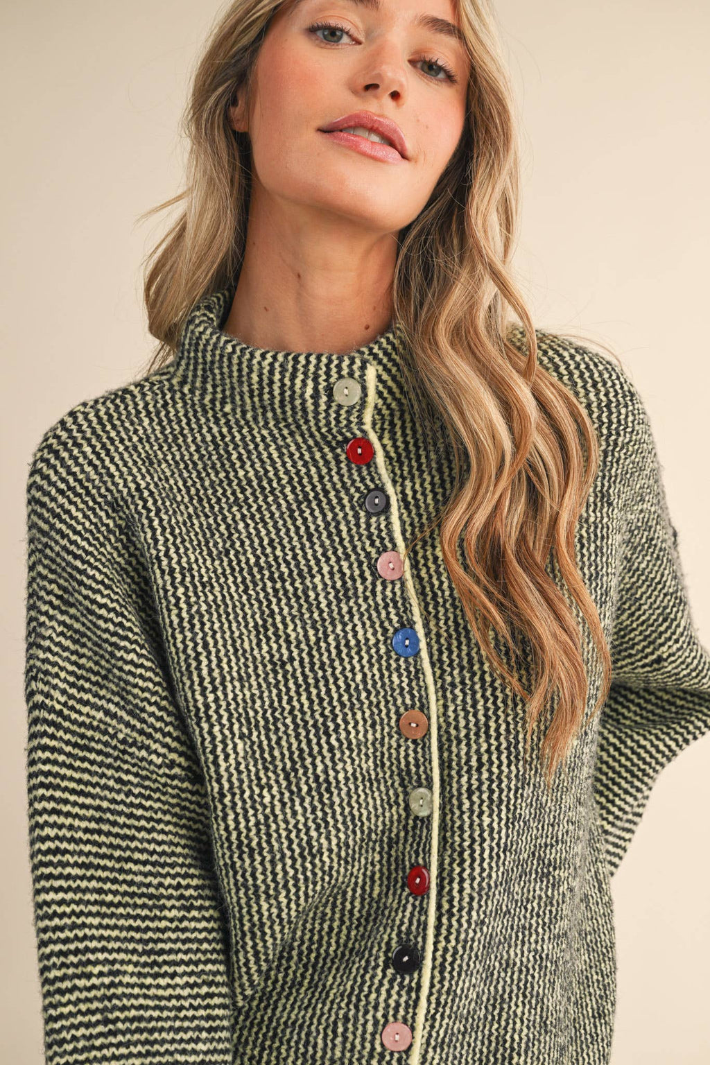 Striped Sweater Cardigan with Colorful Buttons