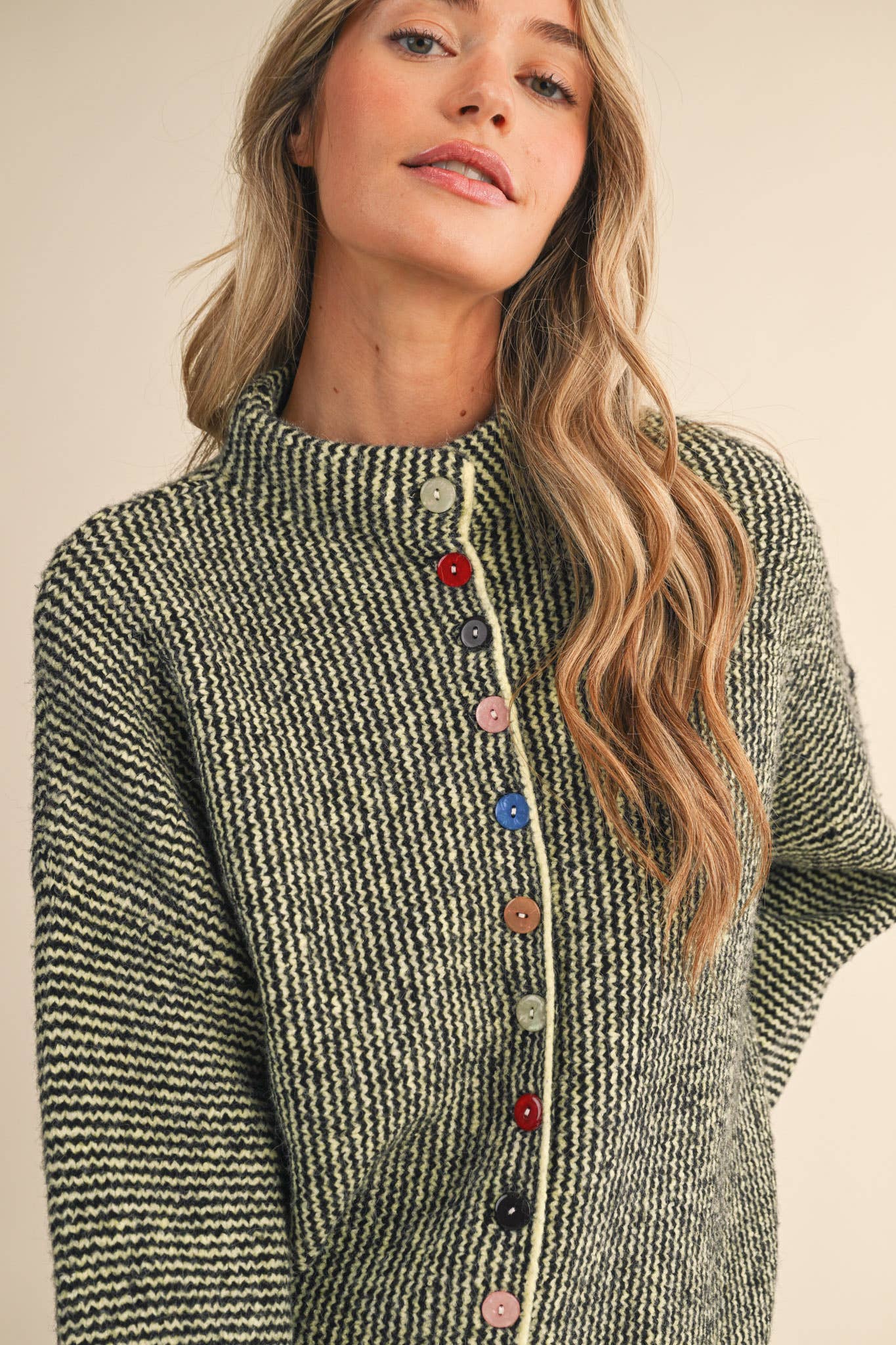 Striped Sweater Cardigan with Colorful Buttons