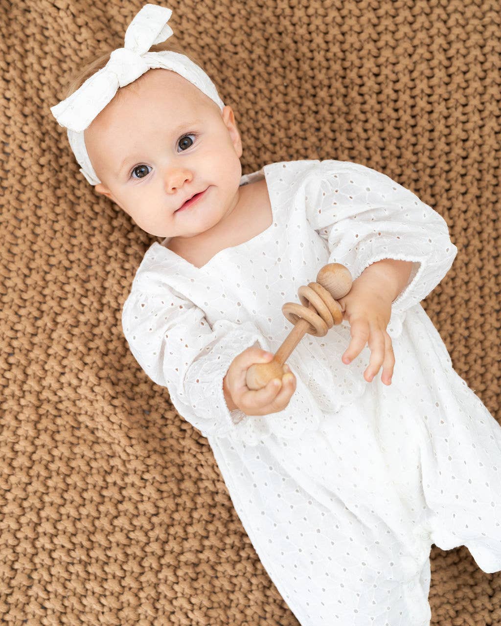 Astrid Schiffli Baby Jumpsuit & Headband Set