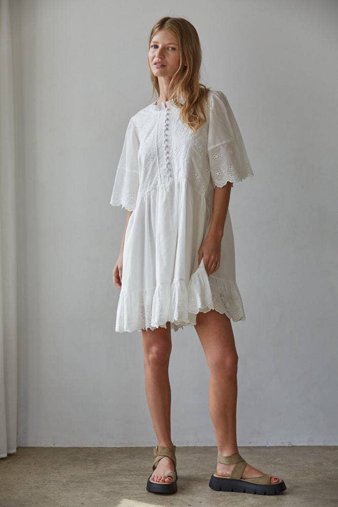 Embroidered Eyelet Mini Dress