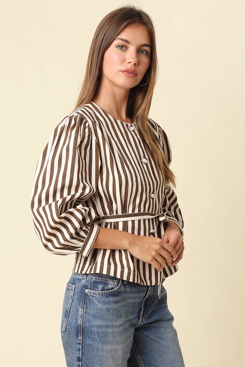 Benica Striped Belted Peplum Blouse