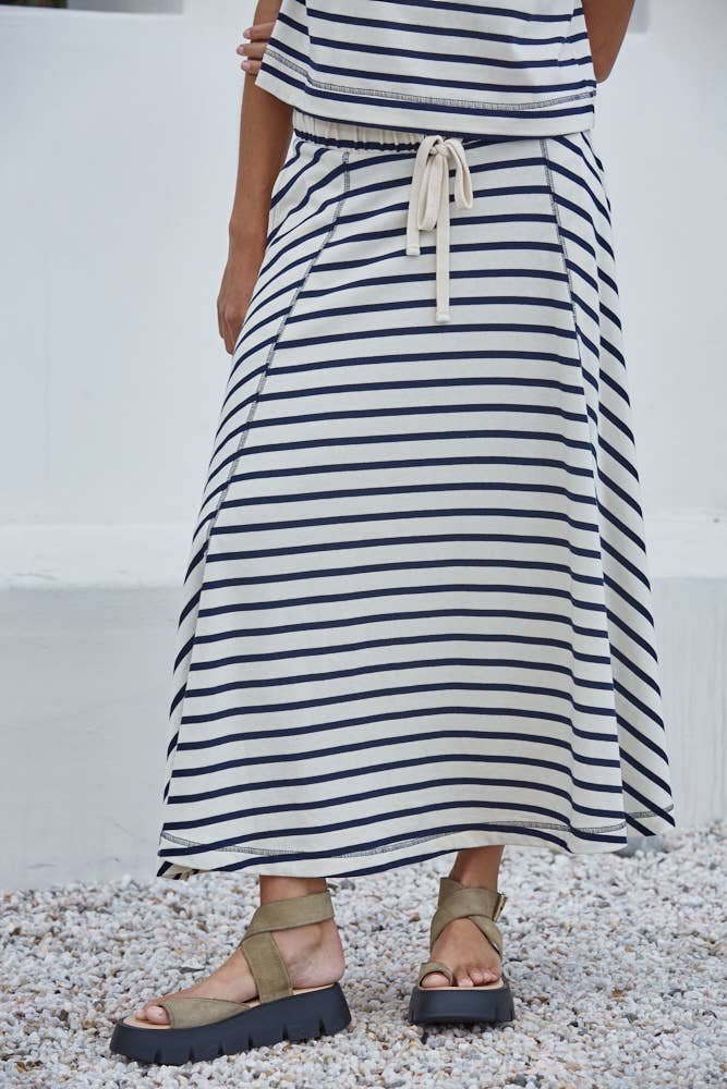 Knit Cotton Striped Midi Skirt