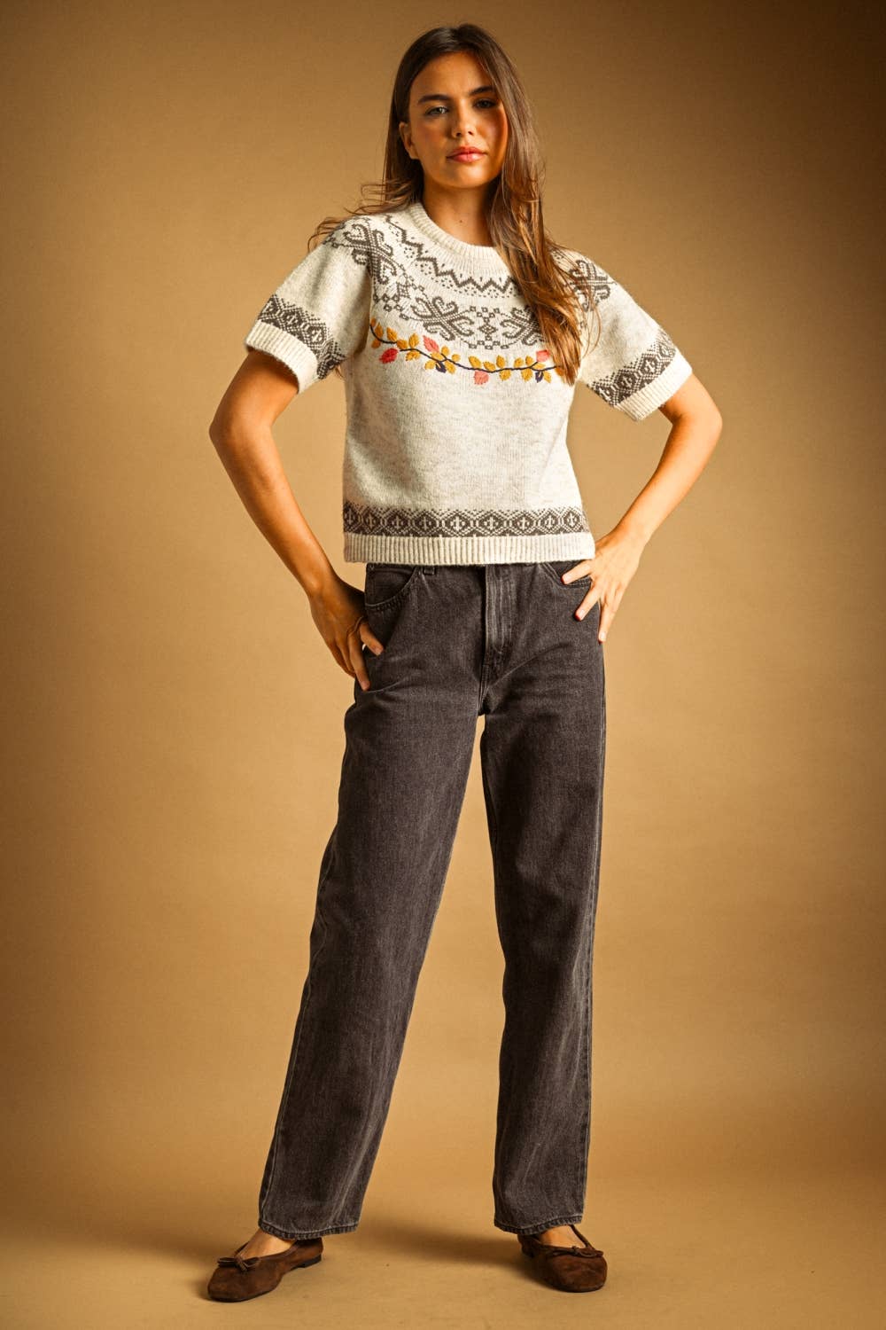 Leaf Embroidered Sweater