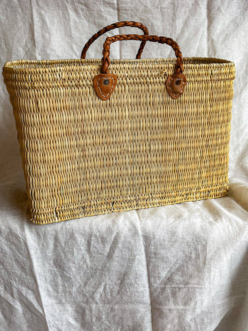 Reed Basket with Thin Leather Handles