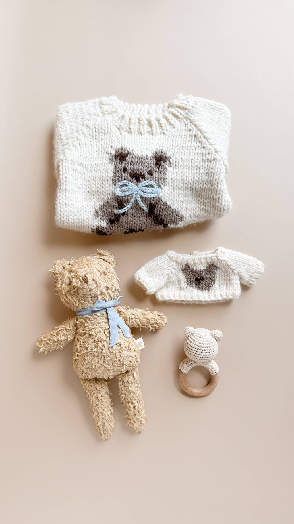 Teddy Bear Blue Bow Sweater