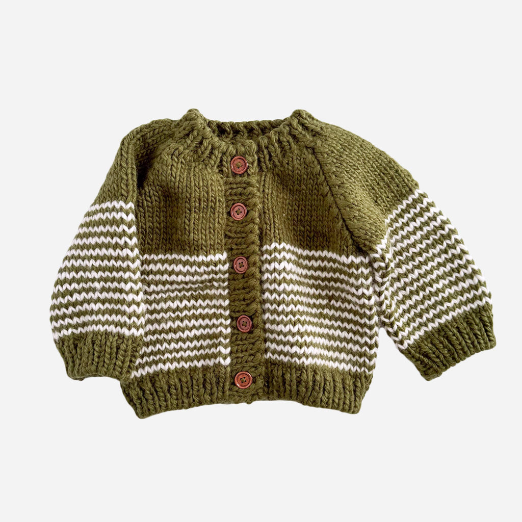 Moss Stripe Cardigan Baby Sweater