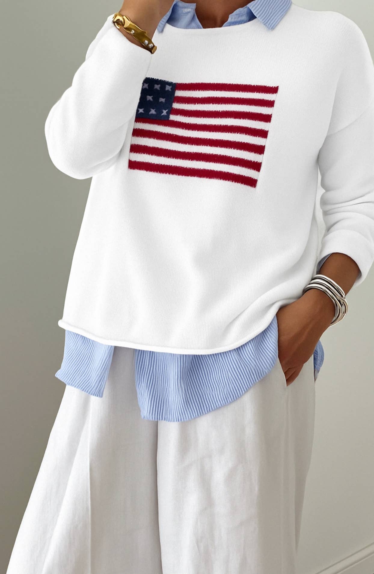 Boxy White Flag Sweater