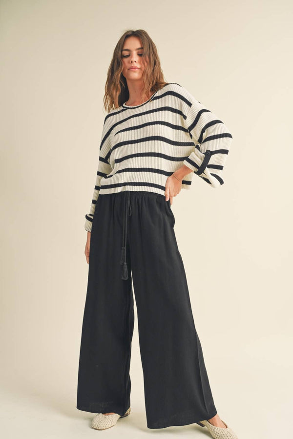 Cotton Linen Smocked Waist Pants