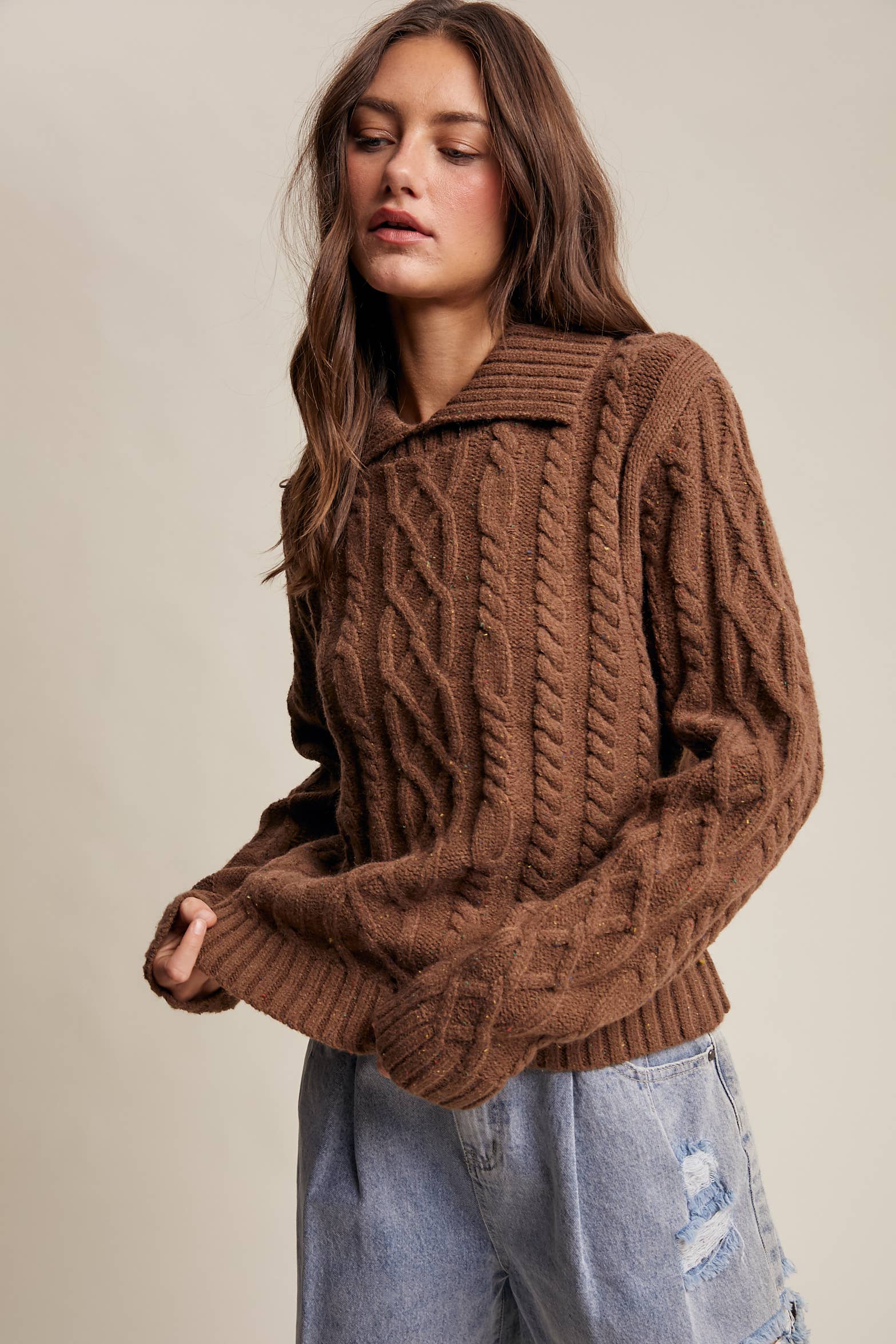 Collared Cable Knit Sweater