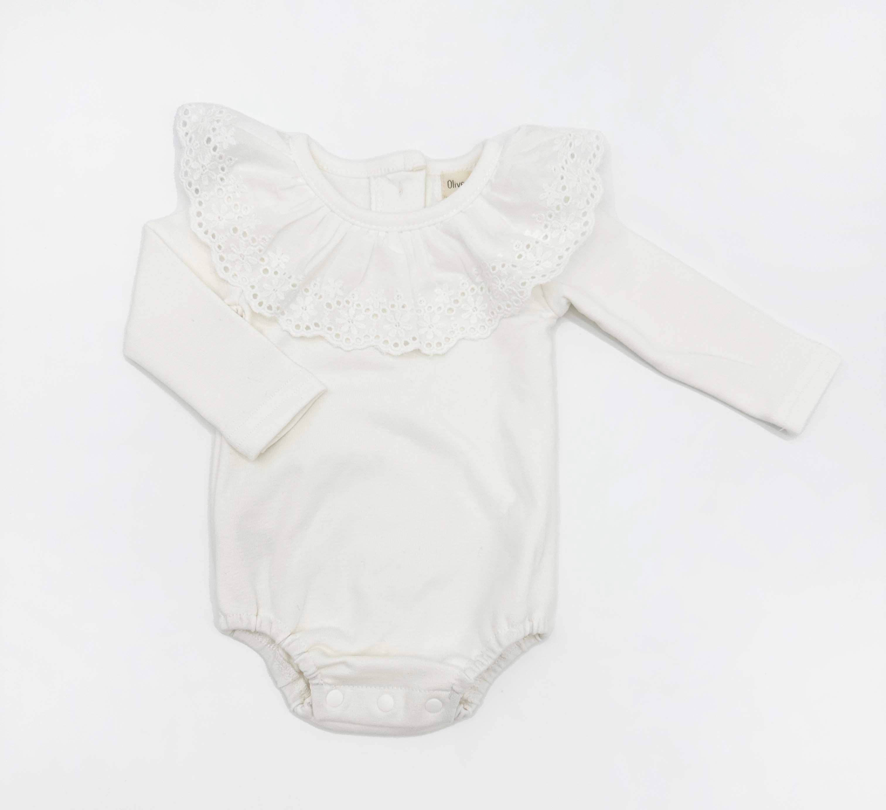 White Ruffle Collar Long Sleeve Bodysuit