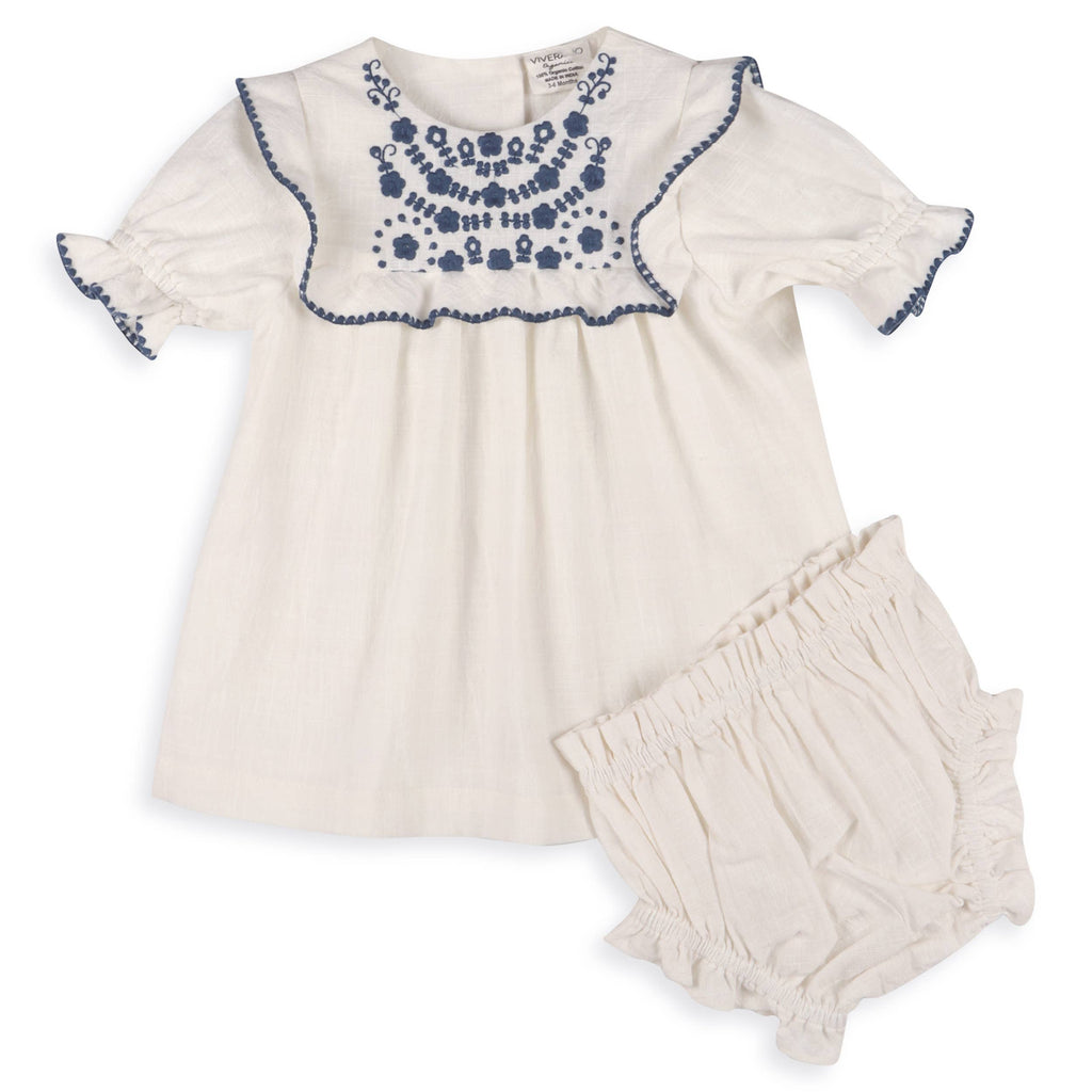 Cadence Floral Embroidered Baby Dress + Bloomer (Organic)