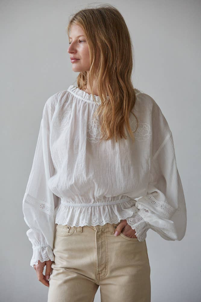 Embroidered Long Sleeve Blouse