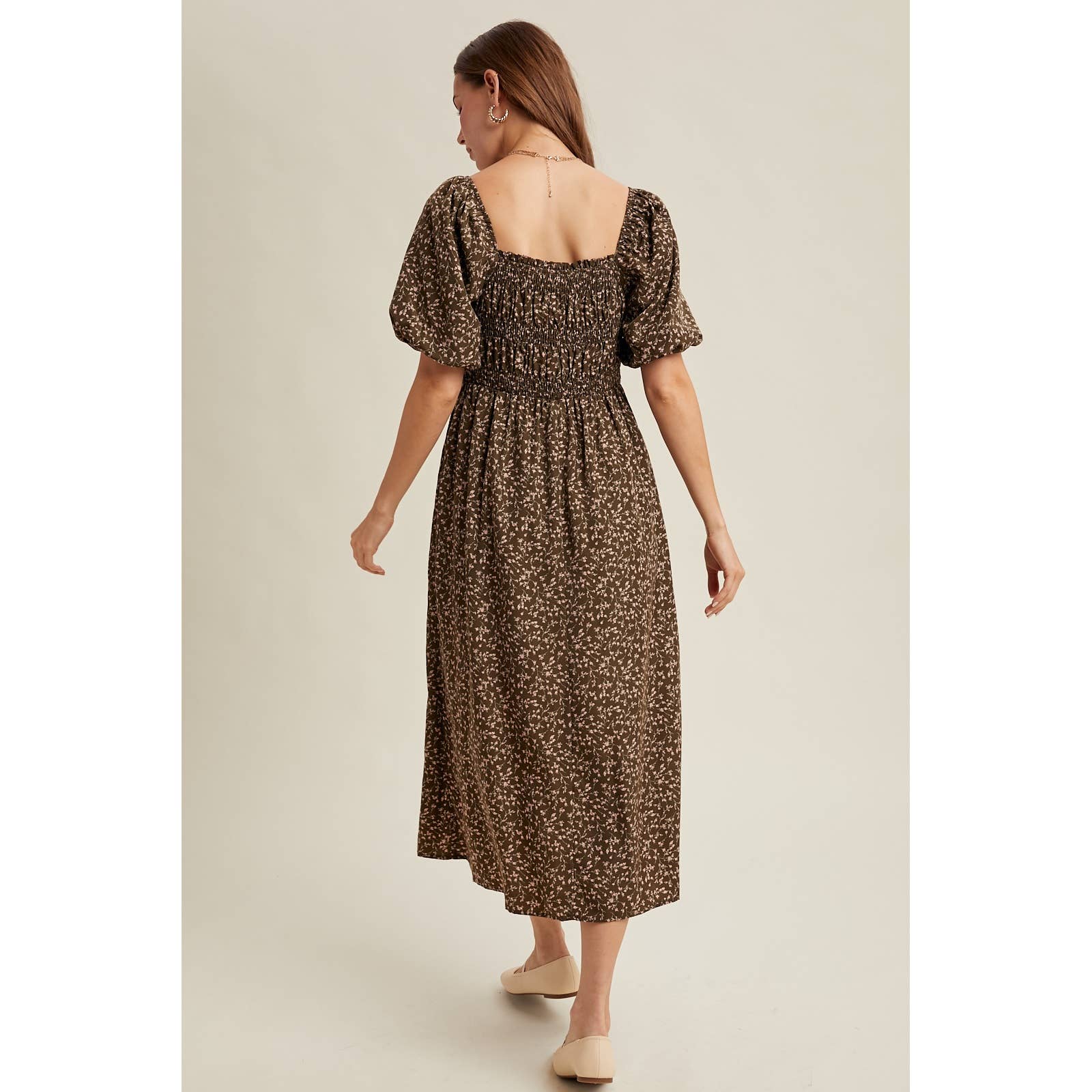 Floral Puff Sleeve Midi Dress