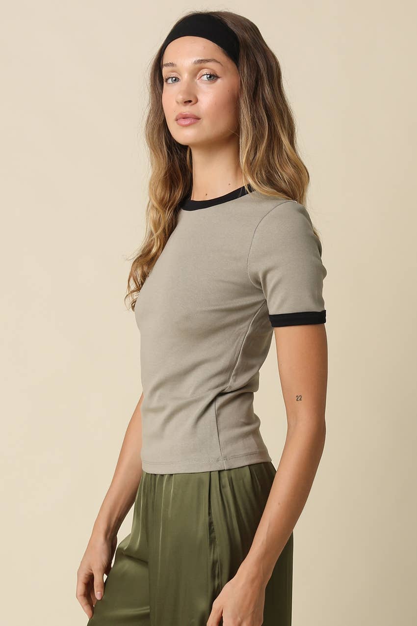 Ivy Contrast Trim Crewneck Tee