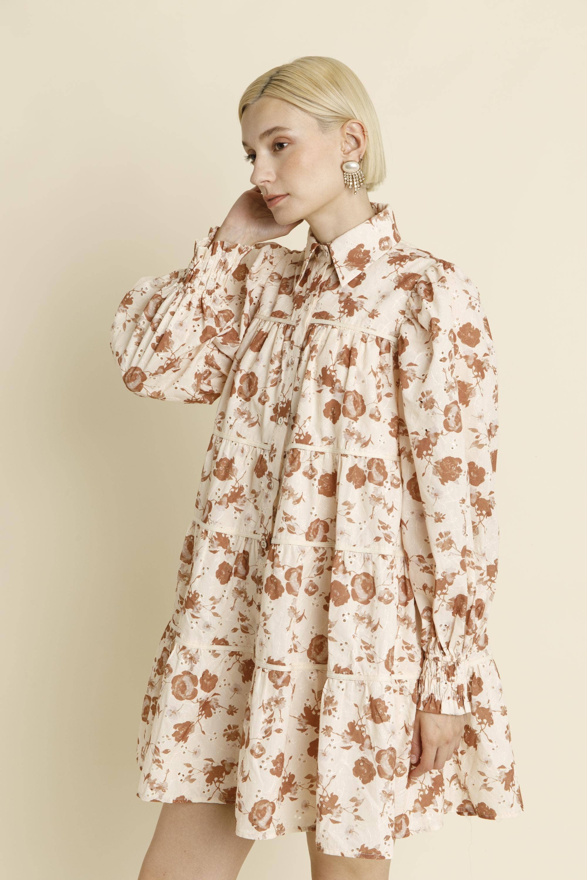 Embroidered Tiered Mini Dress