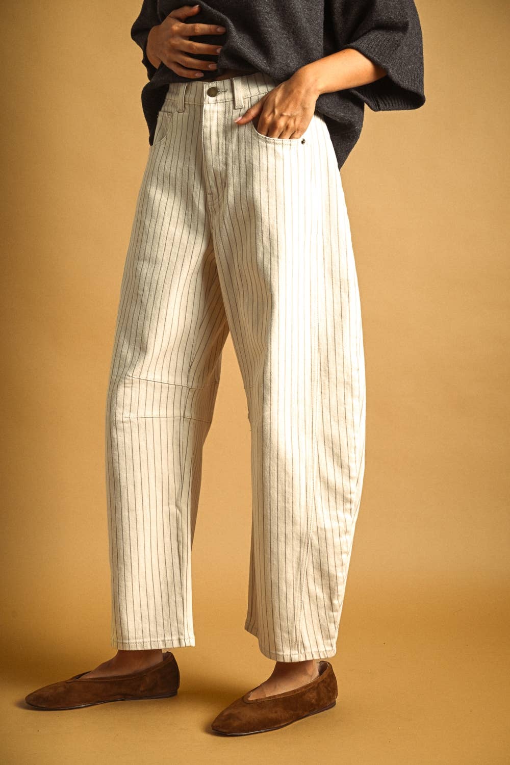 Pinstriped Barrel Pants