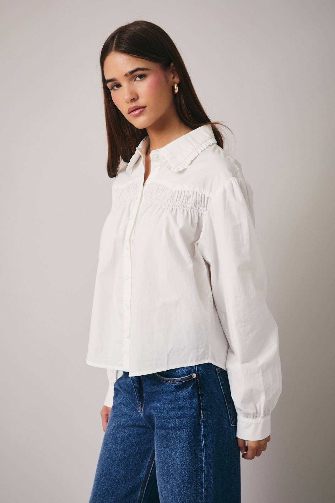 Shirring Detail Button Down Shirt