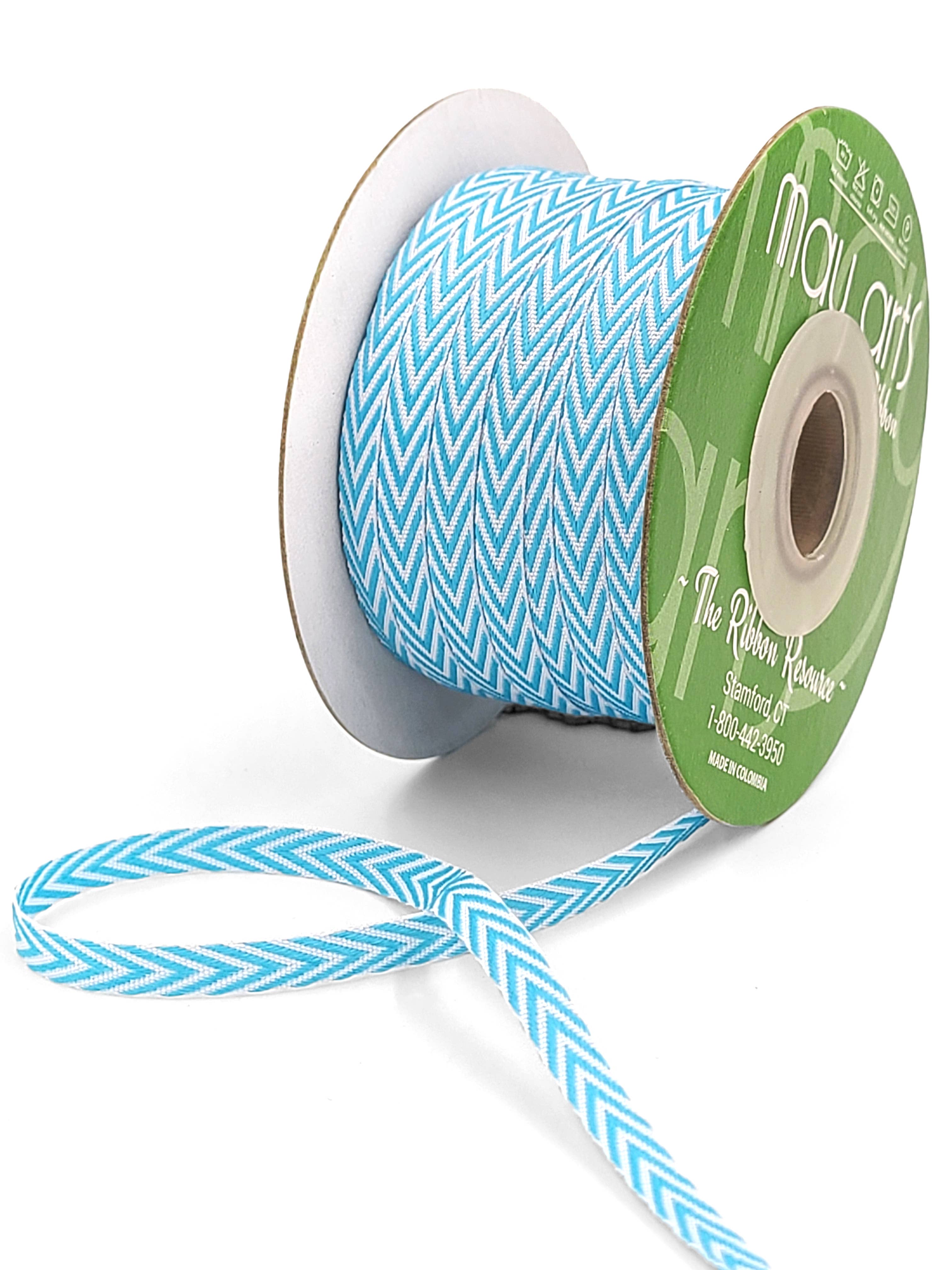 Turquoise Blue & White Chevron Stripe Twill Ribbon
