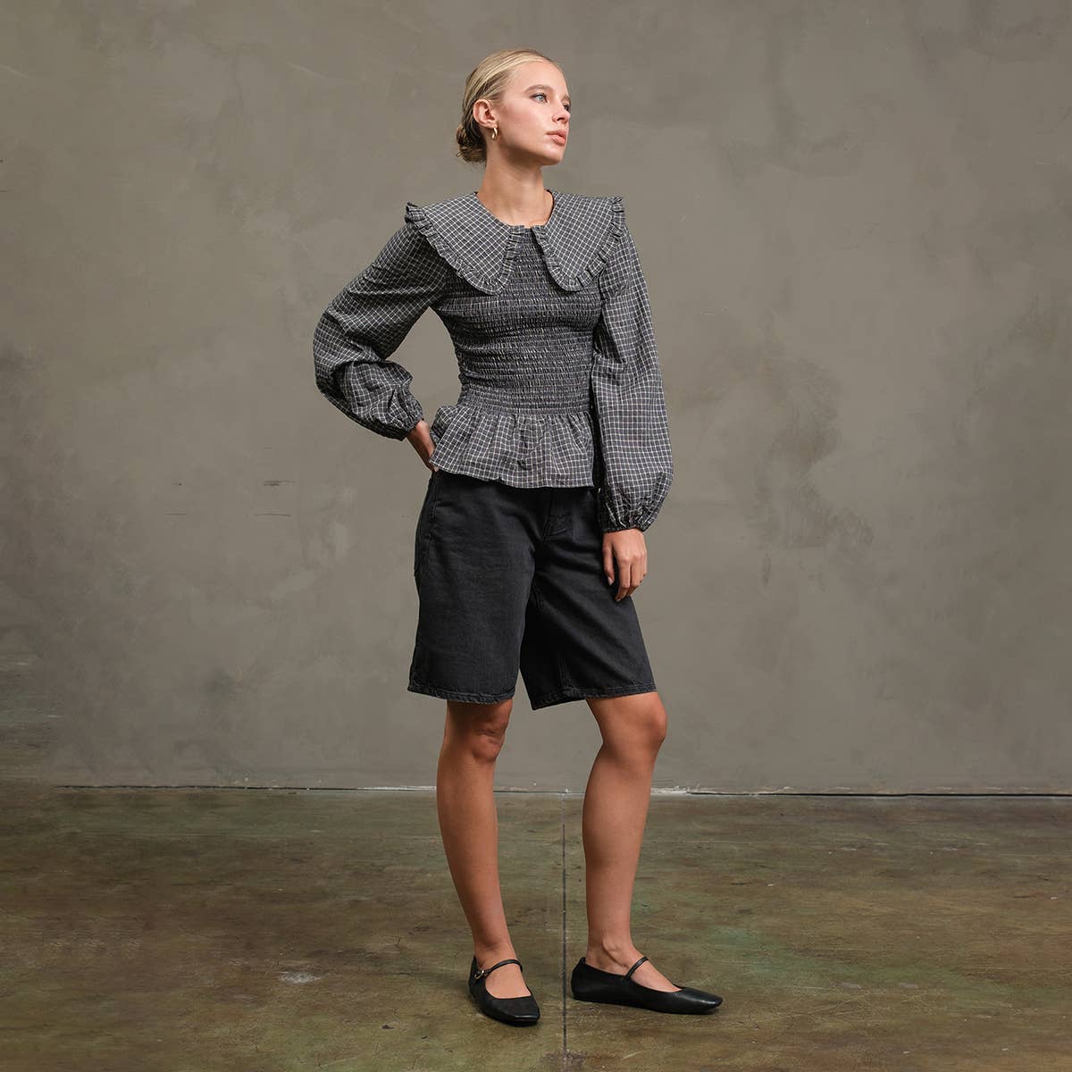 Check Blouse with Peter Pan Collar