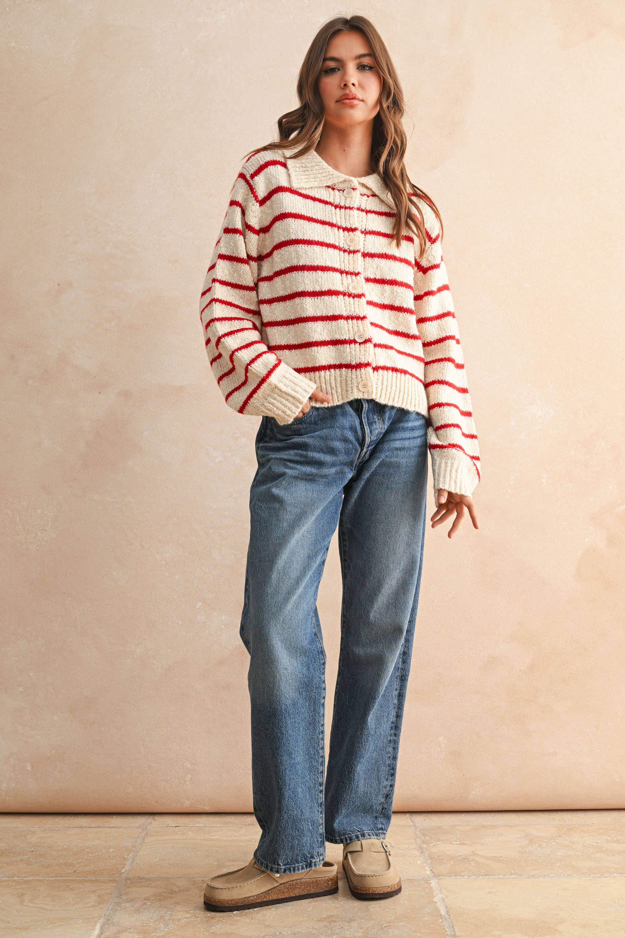 Buttondown Striped Knitted Cardigan  is