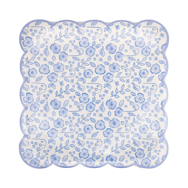 Blue Floral Paper Plate