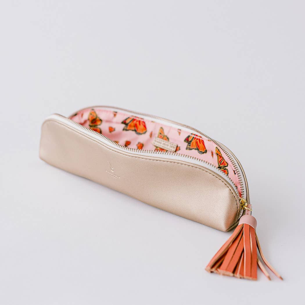 Metallic Bronze Luxe Slim Pencil Pouch