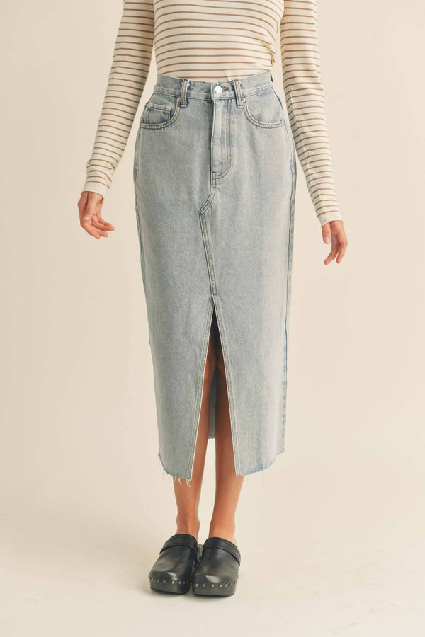 Denim Slit Front Skirt