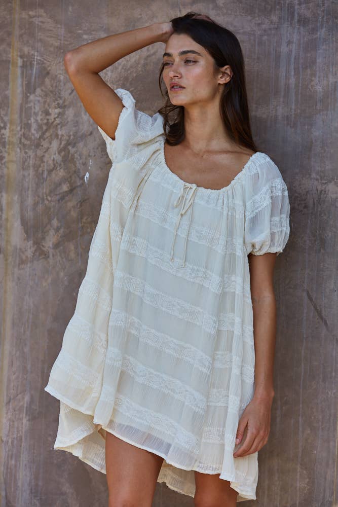 Pleated Lace Mini Dress