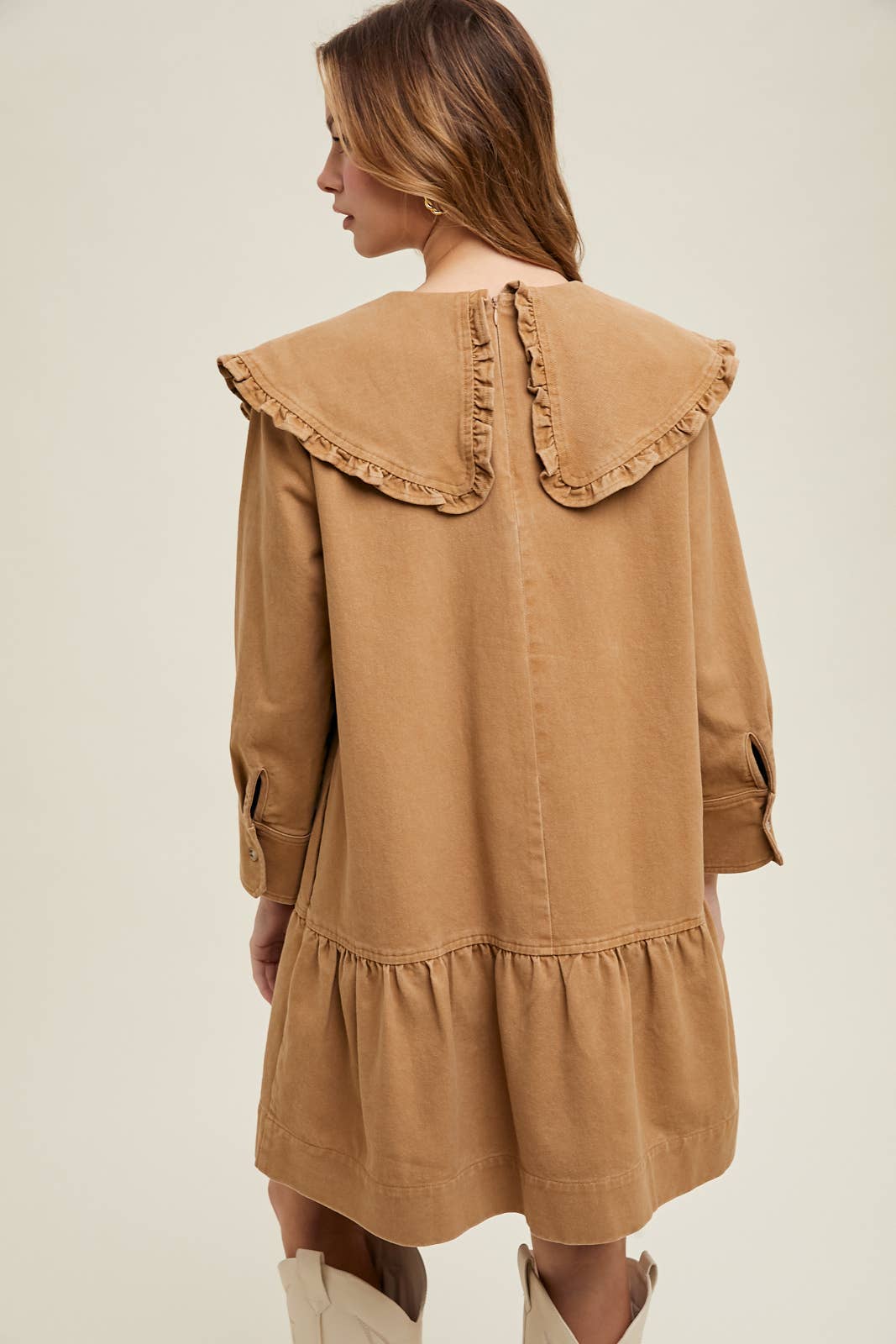 Ruffled Peter Pan Collar Midi Dress