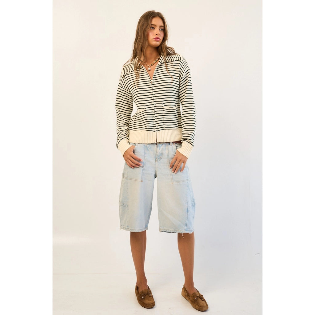 Striped Zip-Up Sweater