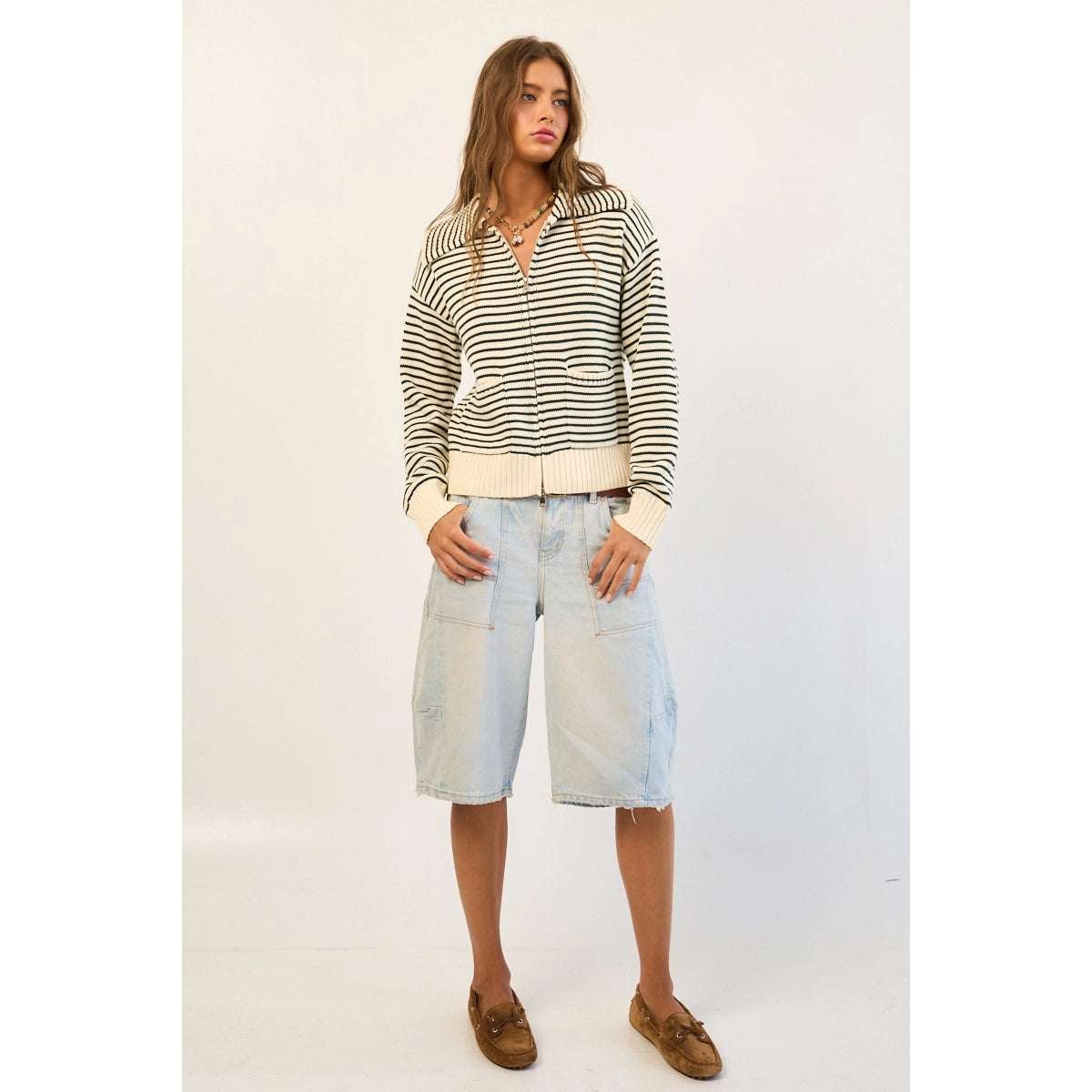 Striped Zip-Up Sweater