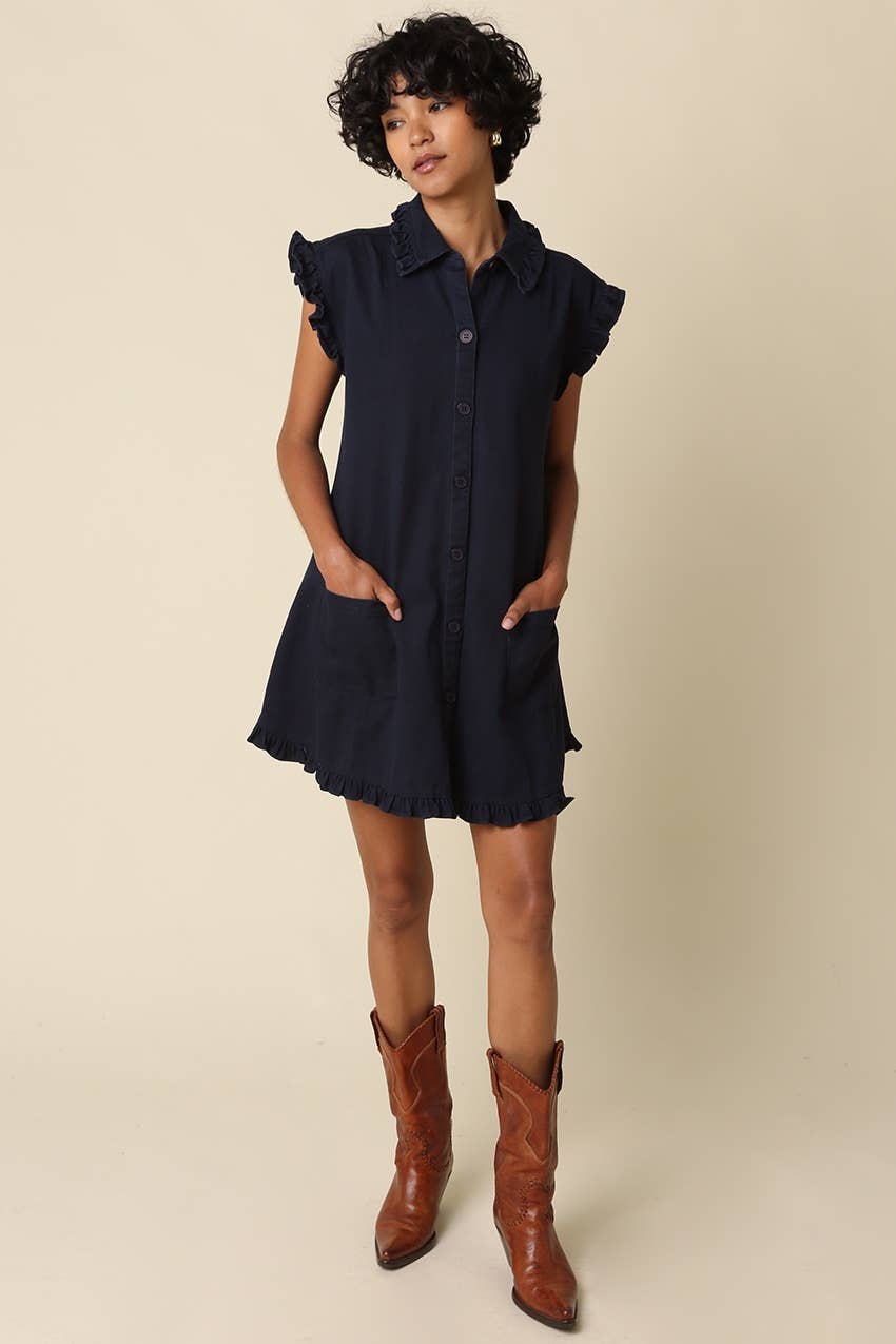 Lina Ruffle Trim Shirt Mini Dress