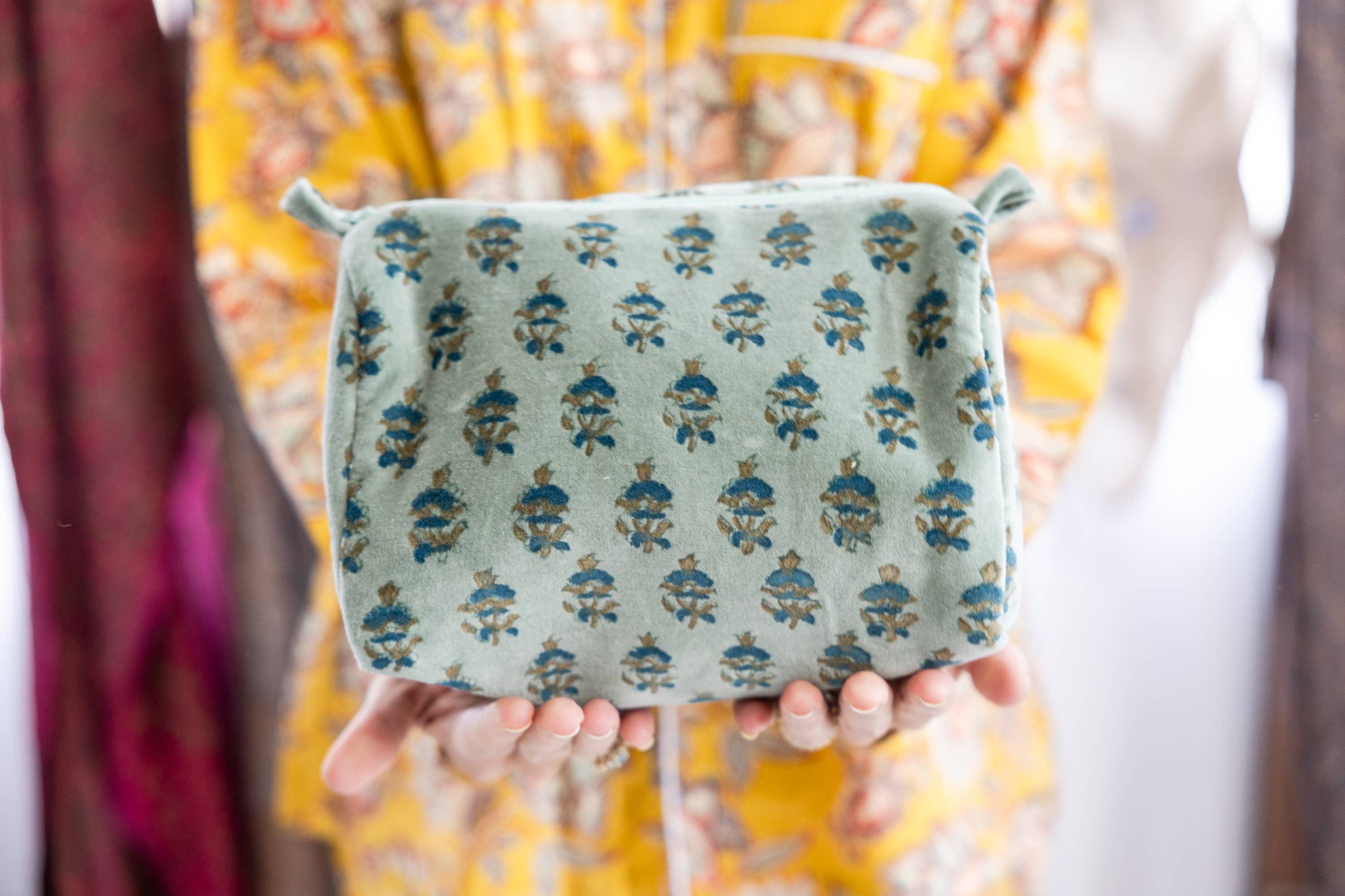 Block Print Velvet Cosmetic Pouch