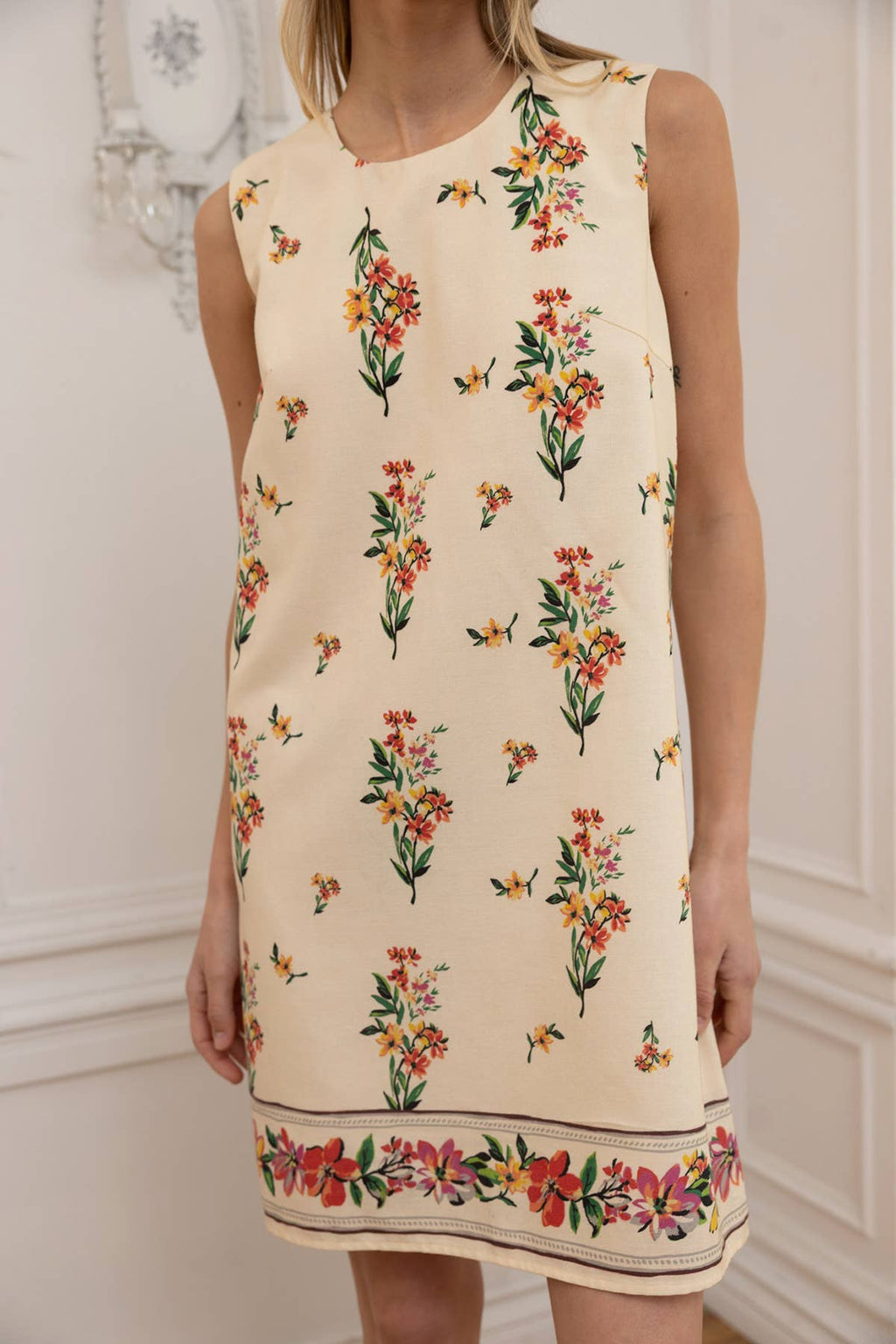 Botanical Border Sleeveless Shift Dress