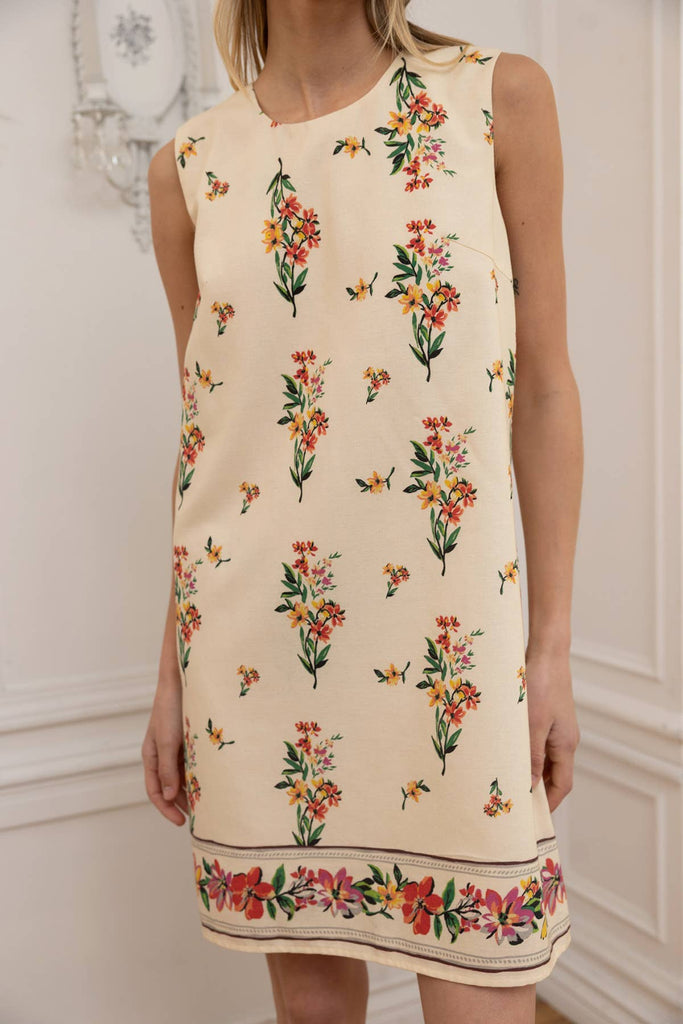 Botanical Border Sleeveless Shift Dress