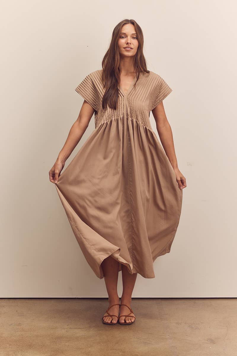 Pin-tucked midi dress