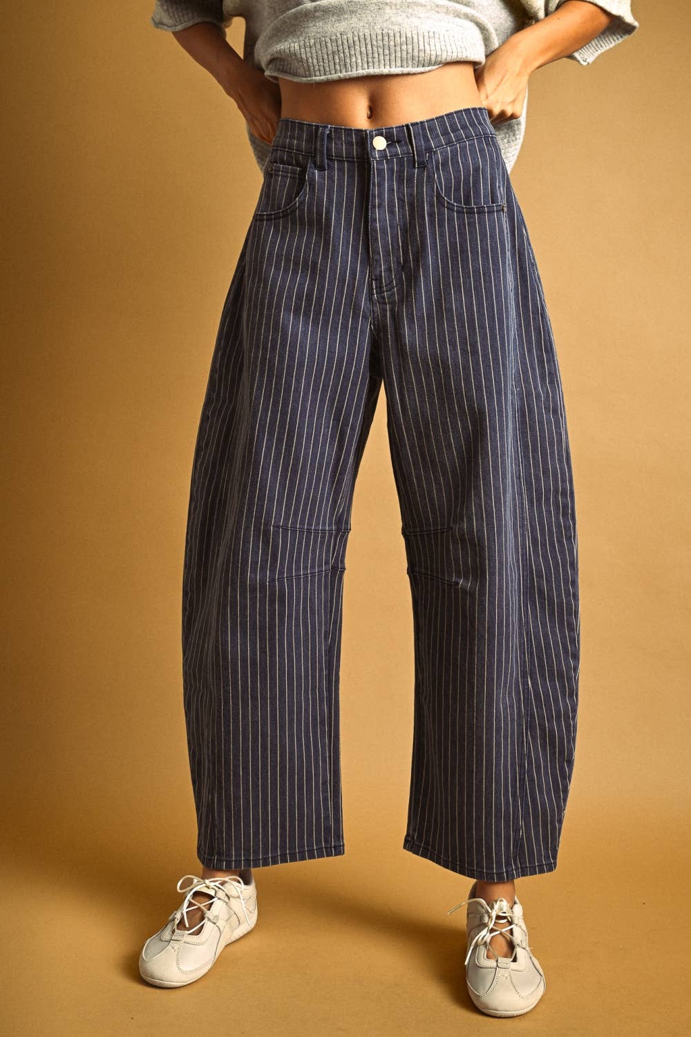 Pinstriped Barrel Pants