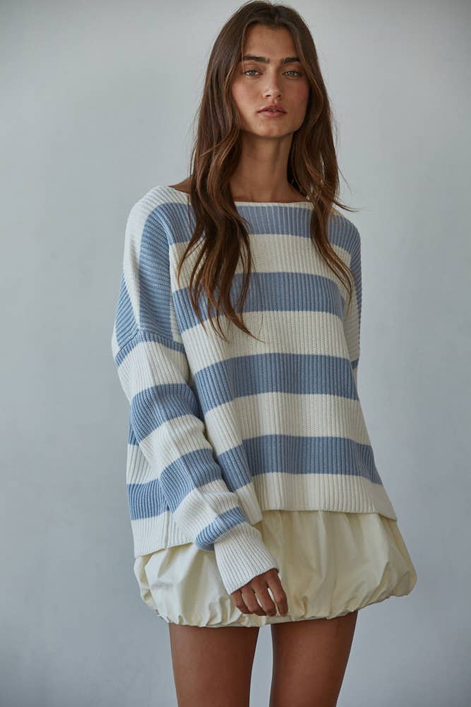 Striped Boat Neck Knit Sweater