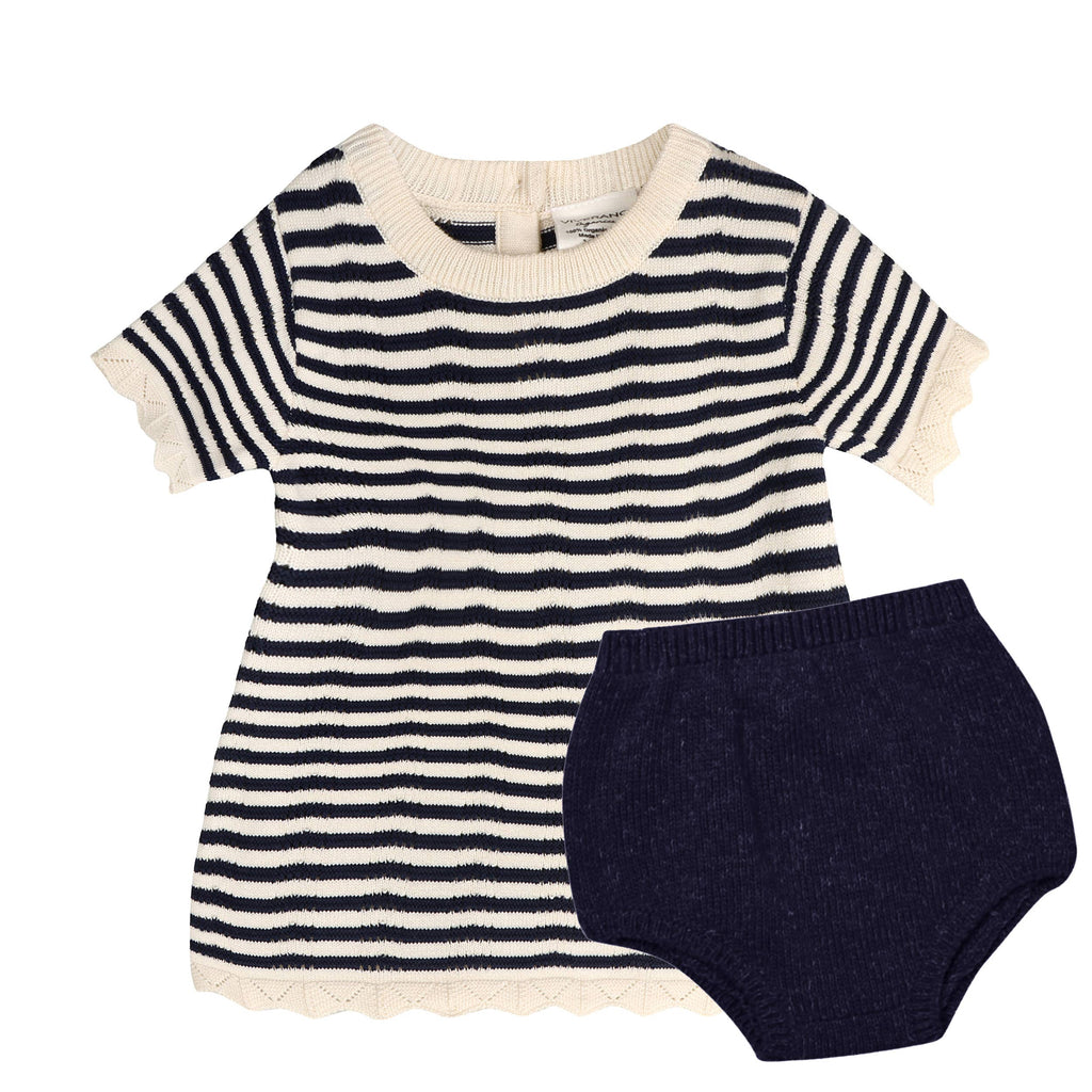 Pointelle & Navy Stripe Knit Tunic Dress & Bloomer (Organic)