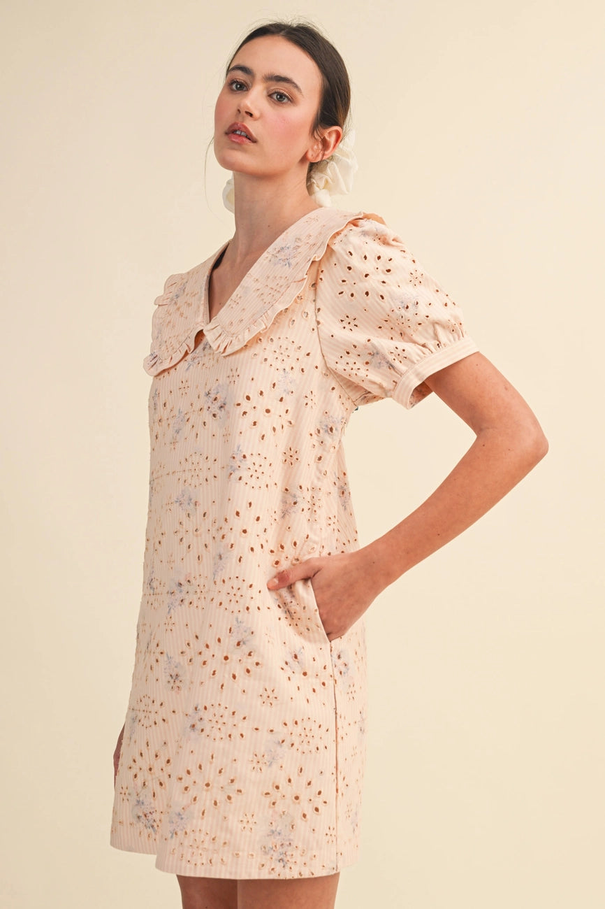Floral Eyelet Striped Mini Dress