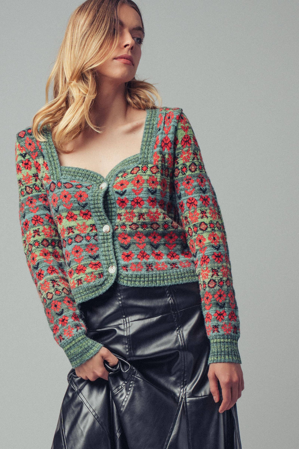 Vintage Floral Jacquard Knit Cardigan